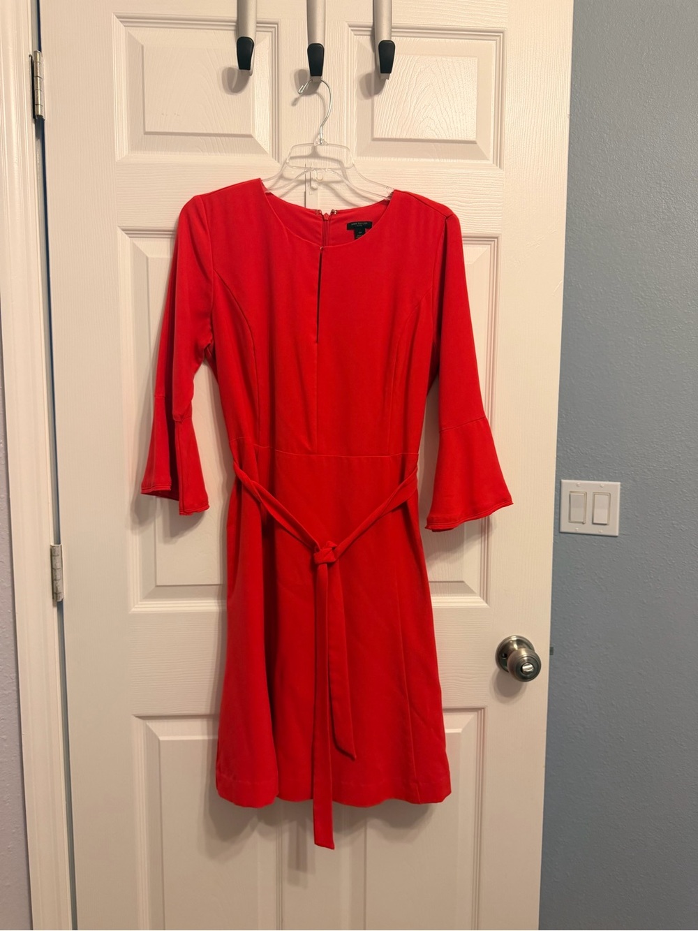 Ann Taylor Red Tie-Waist Midi Dress with Bell Sleeves - Picture 2 of 2
